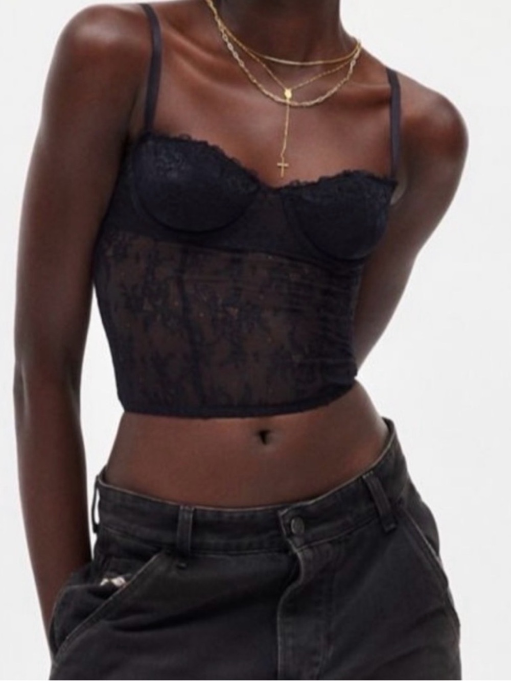 Out From Under Adriana Underwire Cami size large black corset floral sexy boned